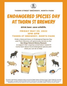 flier for endangered species night with animals and beer on it
