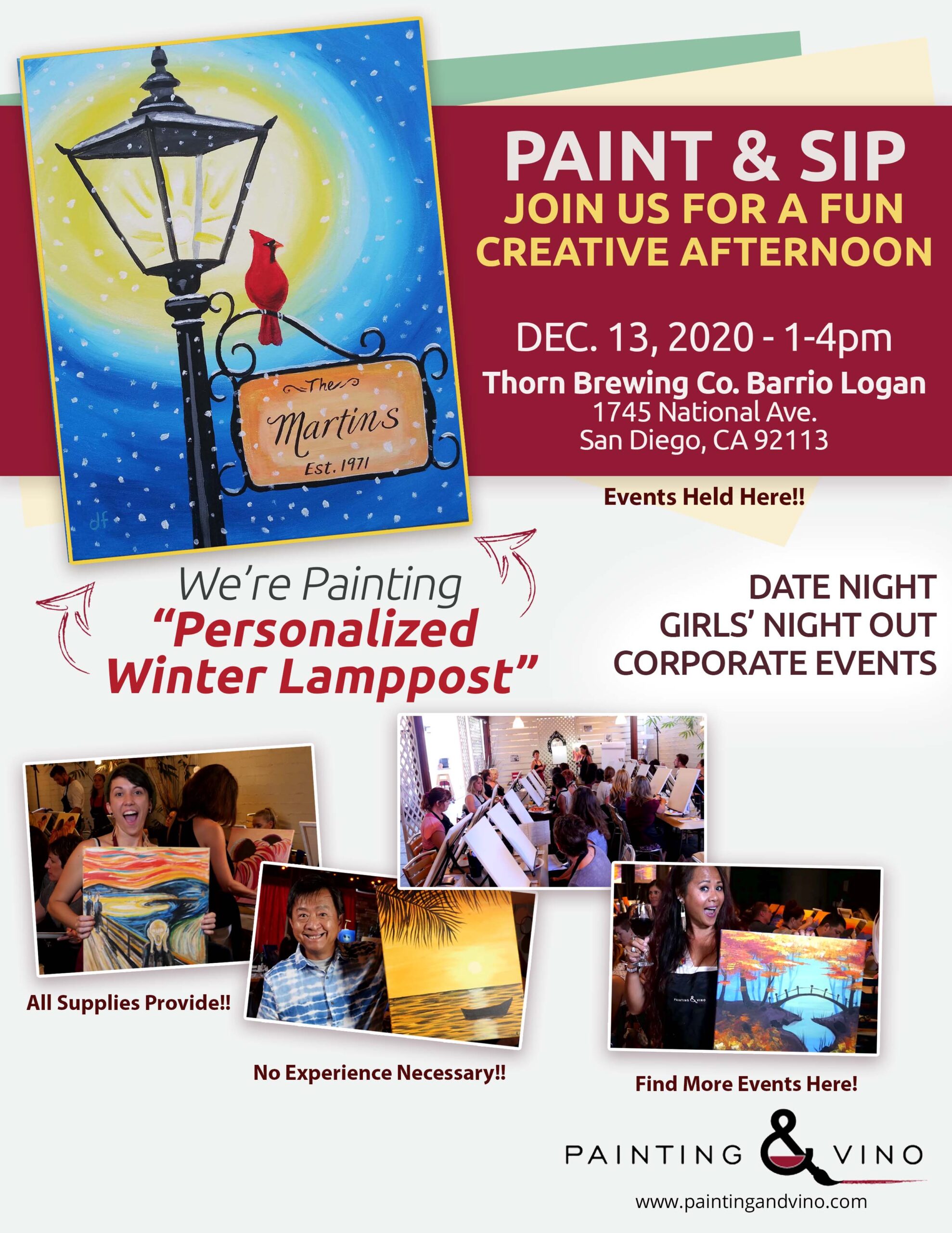 flyer fo a paint and sip class at thorn brewing