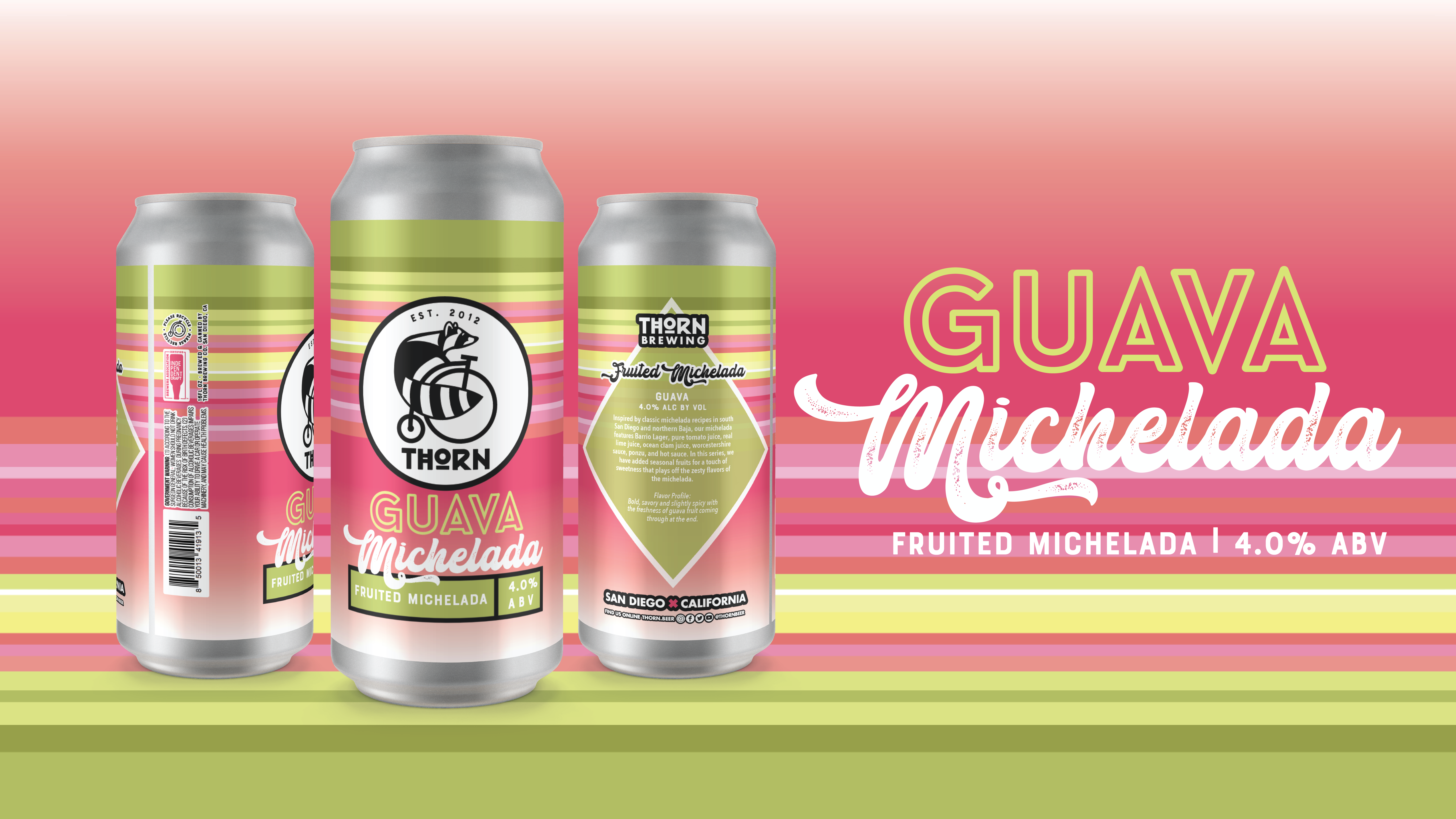 pink and green themed guava michelada cans