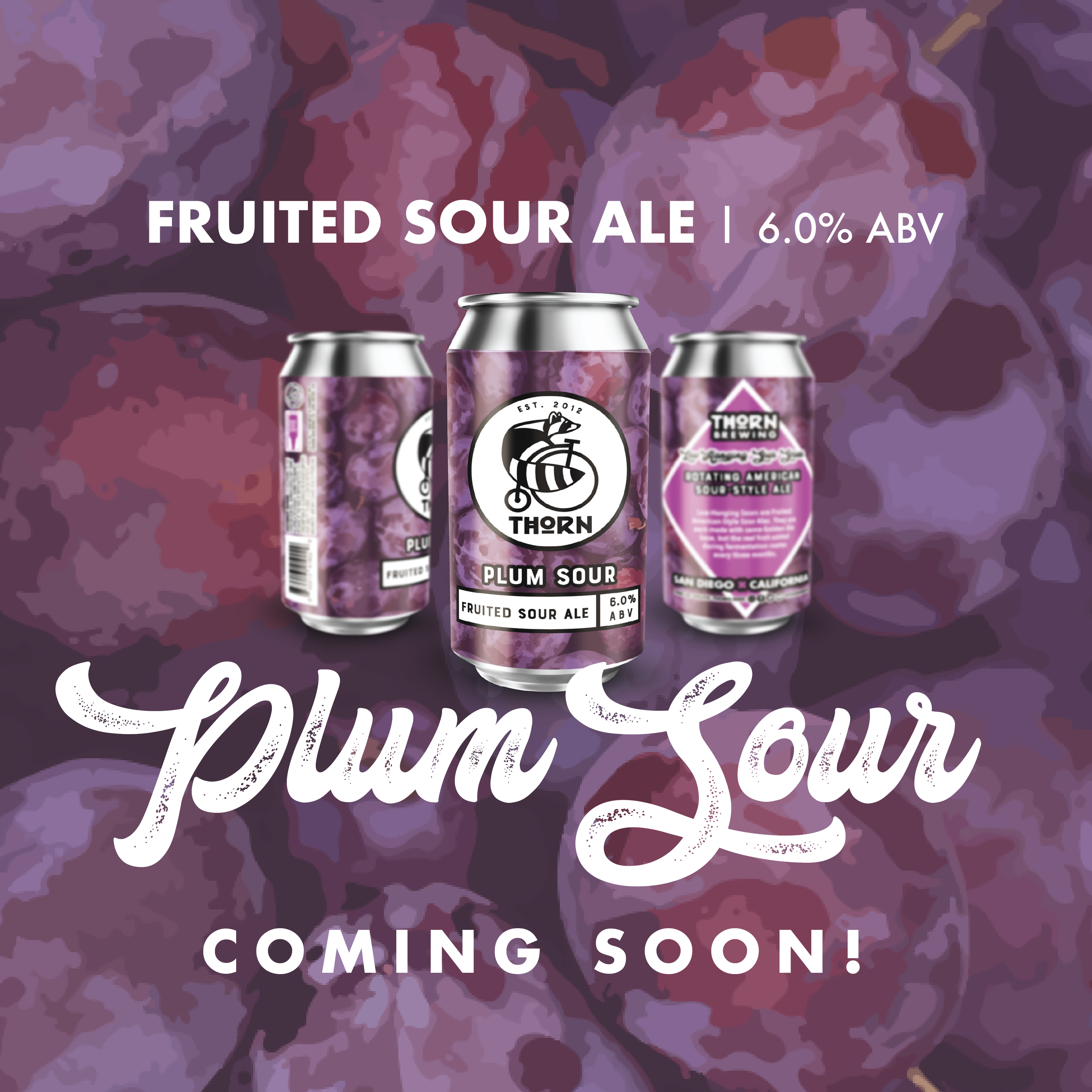 three cans of plum sour announcing it's release