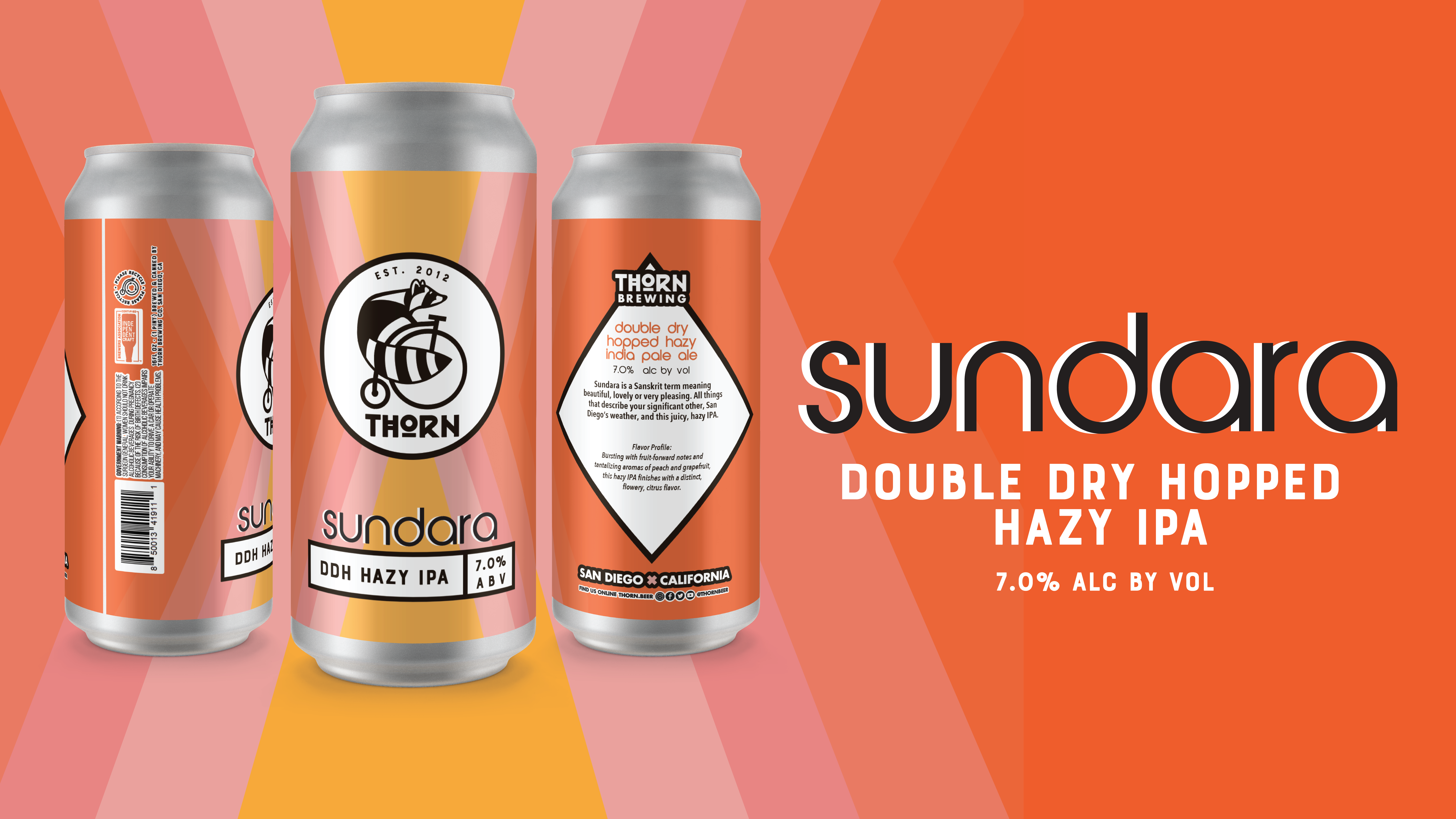 three cans of sundara on an orange background