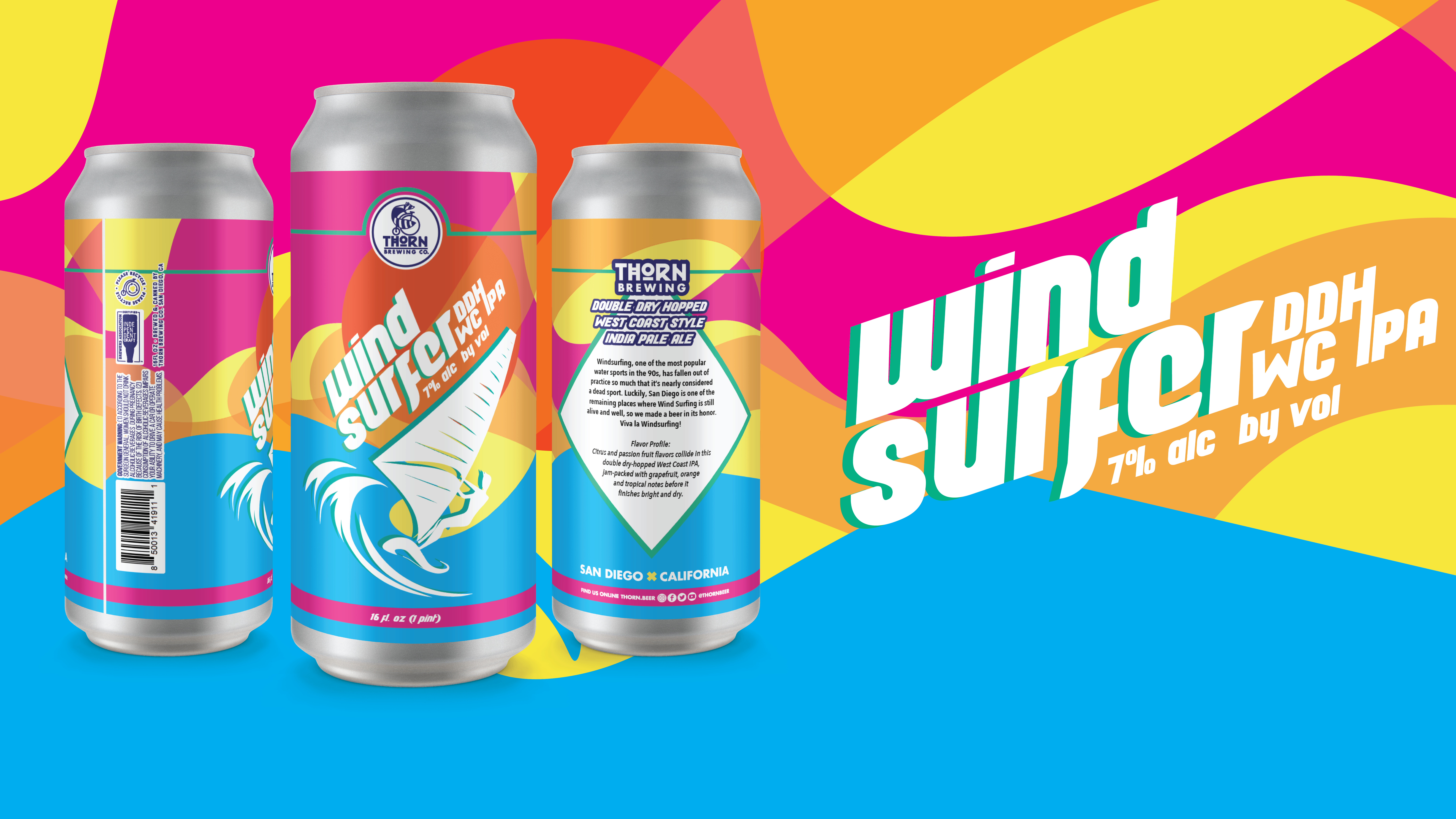 multi colored can of beer called wind surfer
